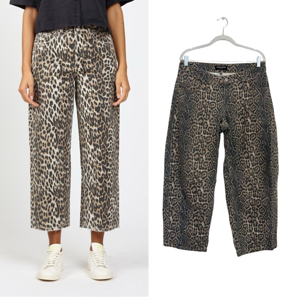 Ashley Mason Premium leopard print barrel leg jeans